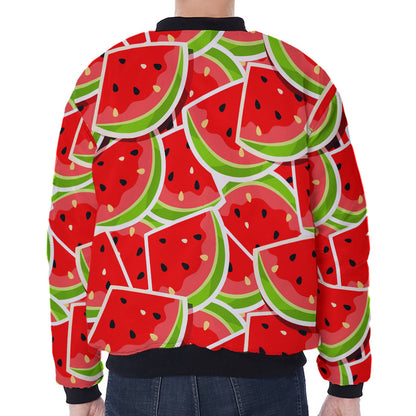Cute Watermelon Slices Pattern Print Zip Sleeve Bomber Jacket