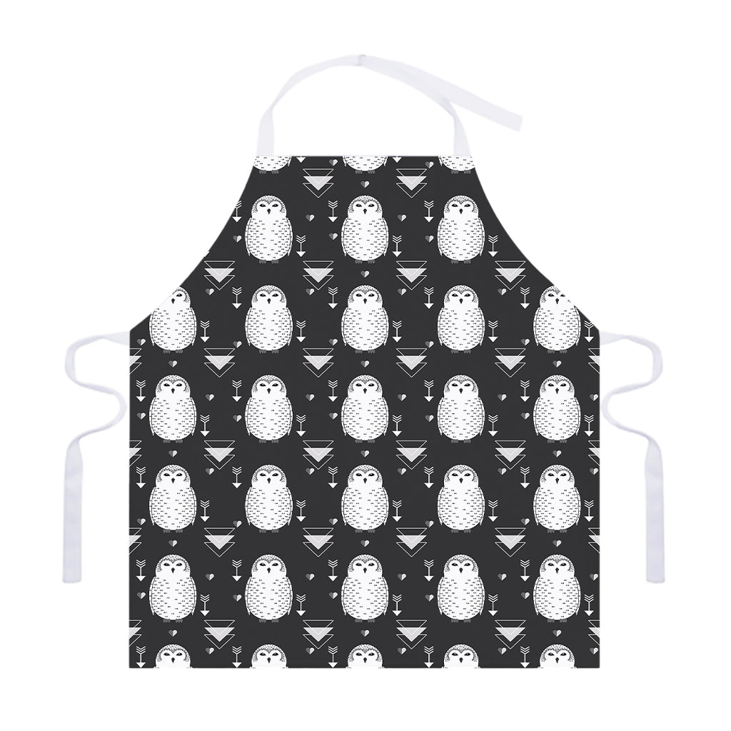 Cute White And Grey Owl Pattern Print Adjustable Apron