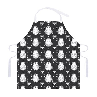 Cute White And Grey Owl Pattern Print Adjustable Apron