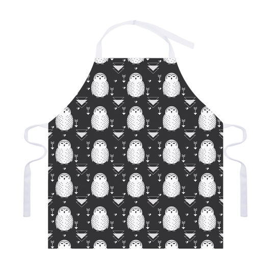 Cute White And Grey Owl Pattern Print Adjustable Apron