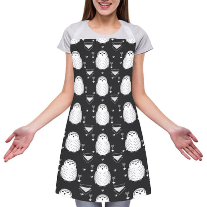 Cute White And Grey Owl Pattern Print Adjustable Apron