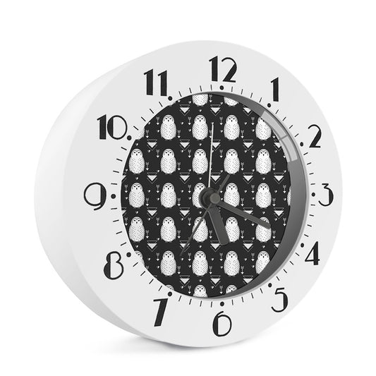 Cute White And Grey Owl Pattern Print Alarm Clock