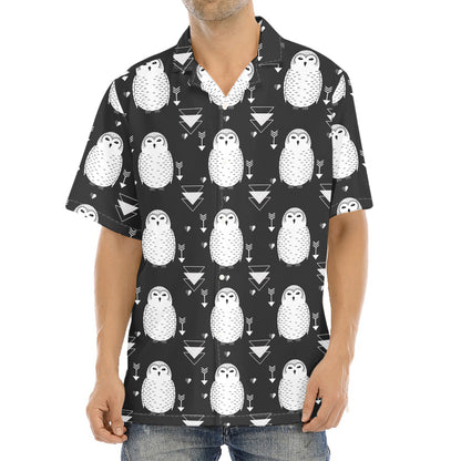 Cute White And Grey Owl Pattern Print Aloha Shirt