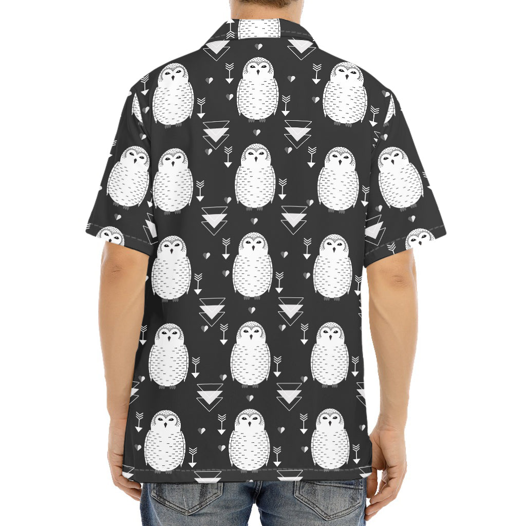 Cute White And Grey Owl Pattern Print Aloha Shirt