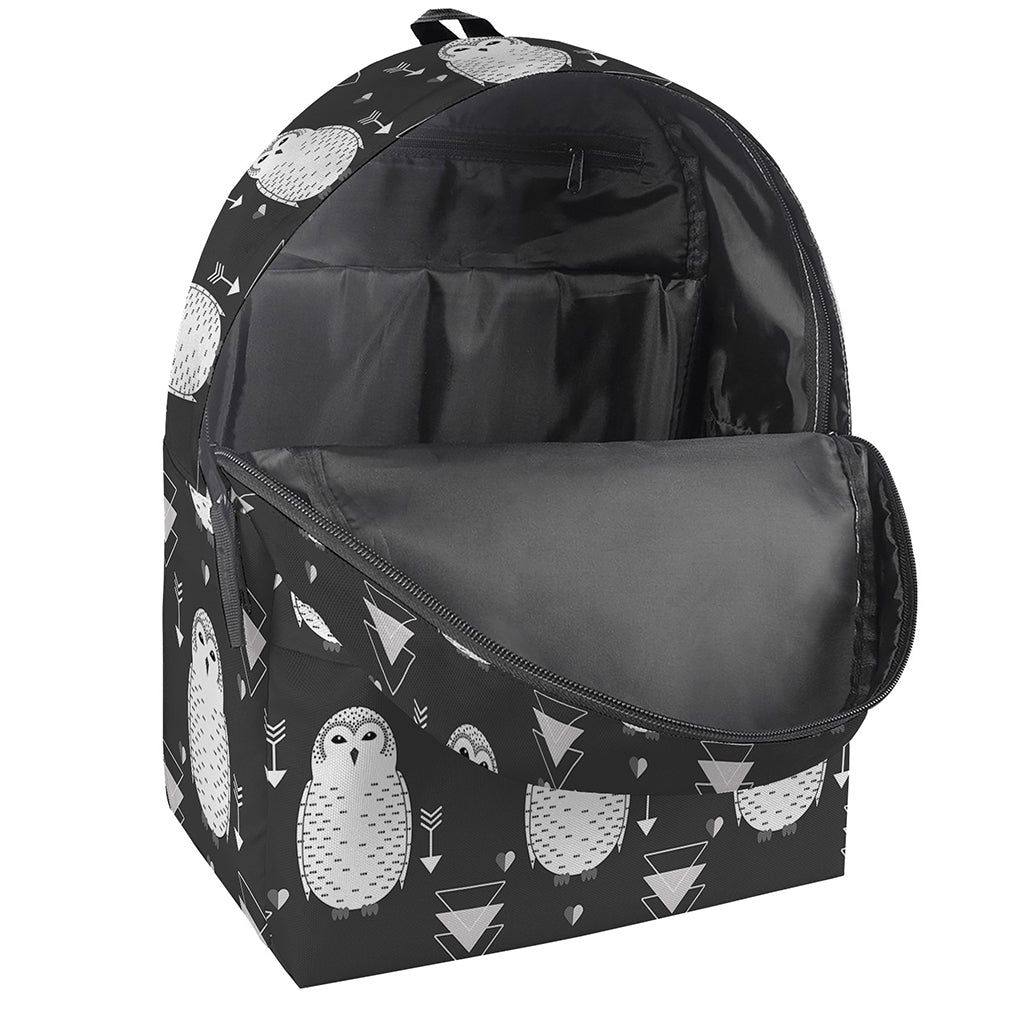 Cute White And Grey Owl Pattern Print Backpack