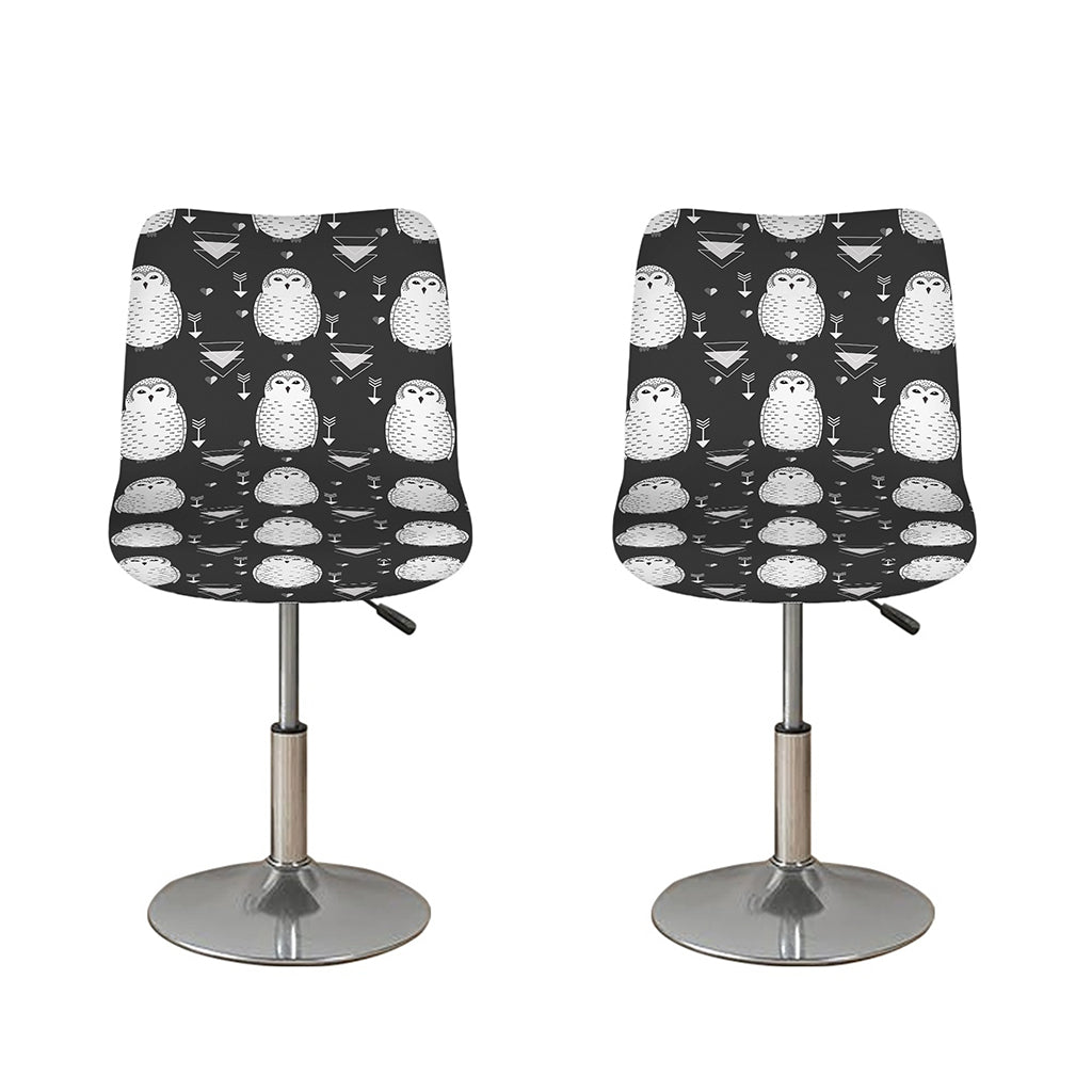 Cute White And Grey Owl Pattern Print Bar Stool Covers