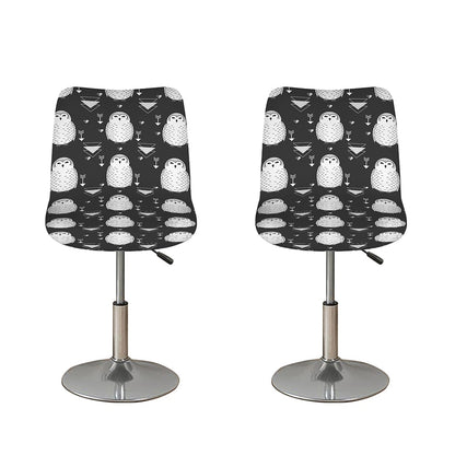 Cute White And Grey Owl Pattern Print Bar Stool Covers