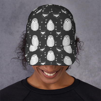 Cute White And Grey Owl Pattern Print Baseball Cap