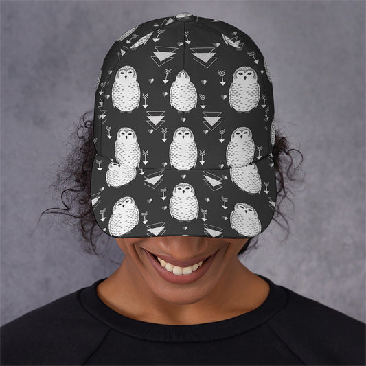 Cute White And Grey Owl Pattern Print Baseball Cap