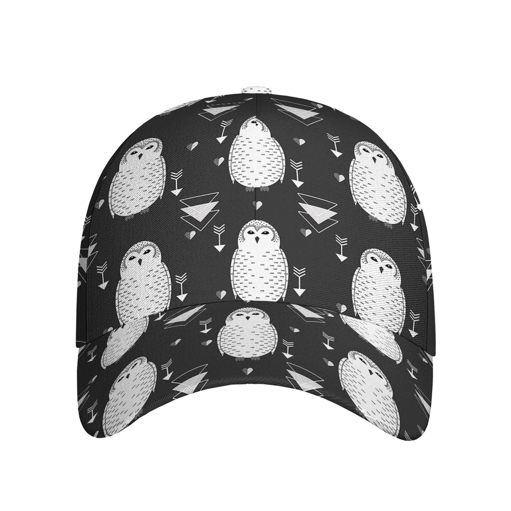 Cute White And Grey Owl Pattern Print Baseball Cap