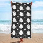 Cute White And Grey Owl Pattern Print Beach Towel