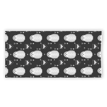 Cute White And Grey Owl Pattern Print Beach Towel