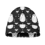 Cute White And Grey Owl Pattern Print Beanie