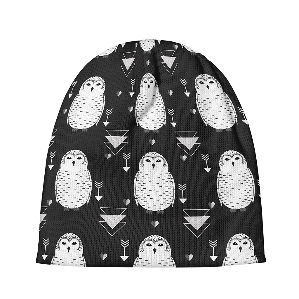 Cute White And Grey Owl Pattern Print Beanie