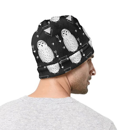 Cute White And Grey Owl Pattern Print Beanie