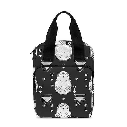 Cute White And Grey Owl Pattern Print Bible Tote Bag