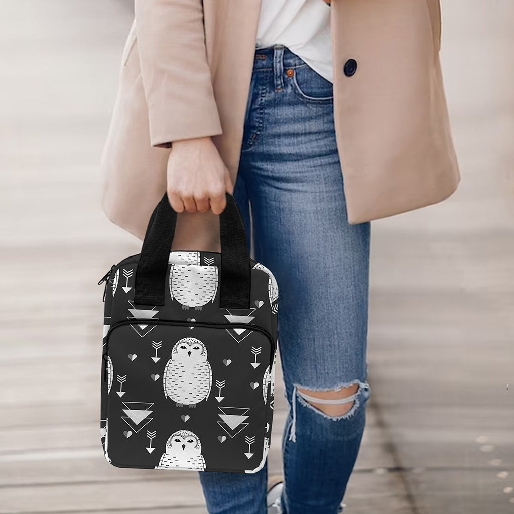 Cute White And Grey Owl Pattern Print Bible Tote Bag