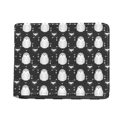 Cute White And Grey Owl Pattern Print Bifold Wallet
