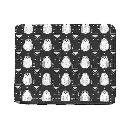 Cute White And Grey Owl Pattern Print Bifold Wallet
