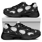 Cute White And Grey Owl Pattern Print Black Chunky Shoes