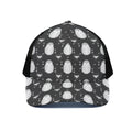 Cute White And Grey Owl Pattern Print Black Mesh Trucker Hat