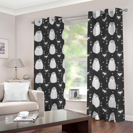 Cute White And Grey Owl Pattern Print Blackout Grommet Curtains