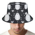 Cute White And Grey Owl Pattern Print Bucket Hat