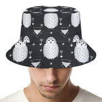 Cute White And Grey Owl Pattern Print Bucket Hat
