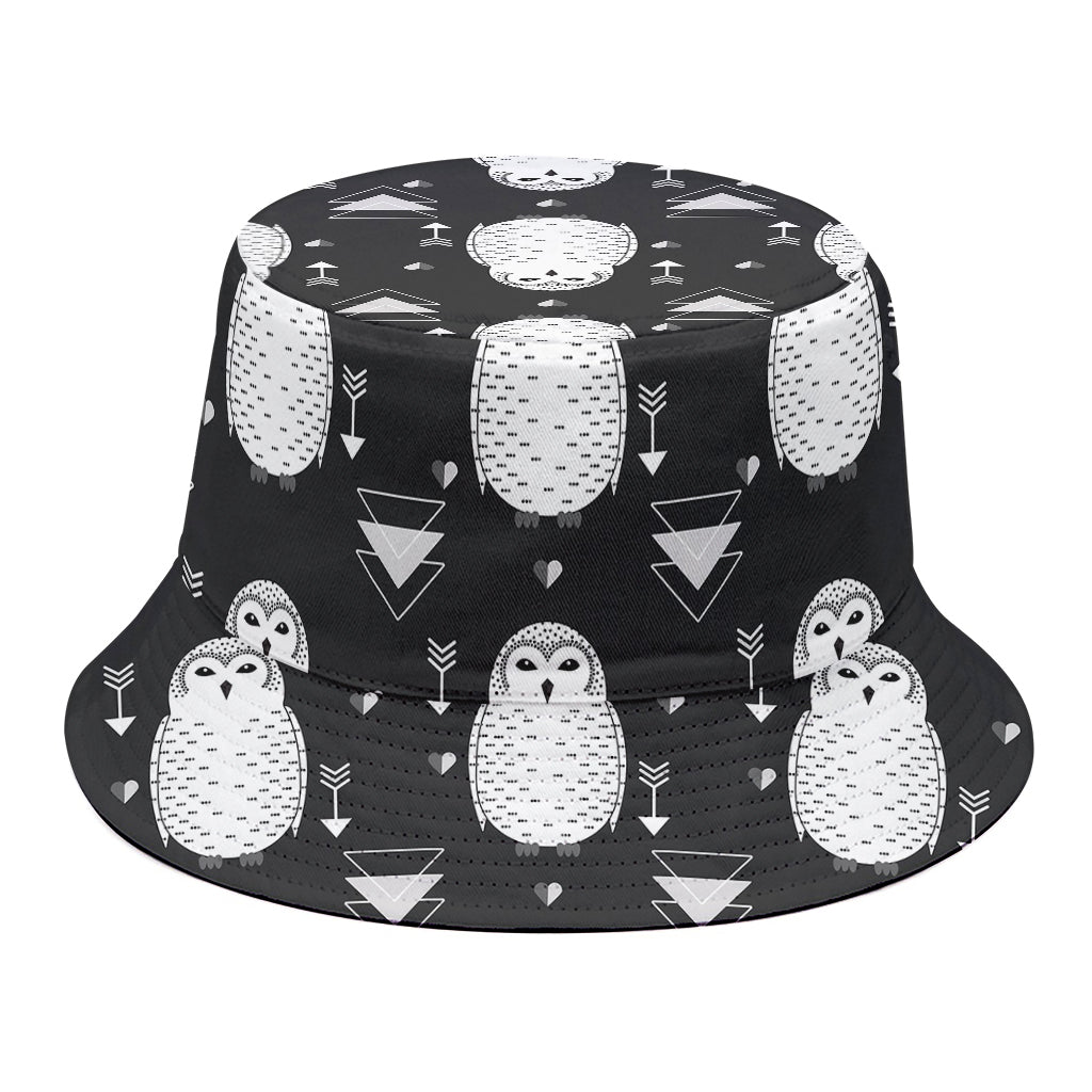 Cute White And Grey Owl Pattern Print Bucket Hat