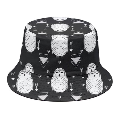 Cute White And Grey Owl Pattern Print Bucket Hat