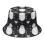 Cute White And Grey Owl Pattern Print Bucket Hat