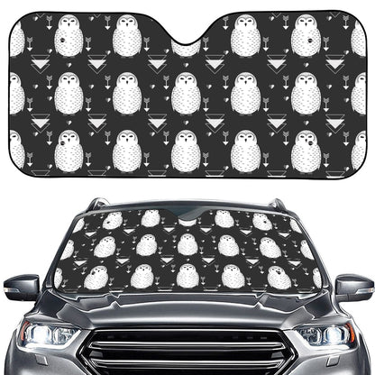 Cute White And Grey Owl Pattern Print Car Windshield Sun Shade