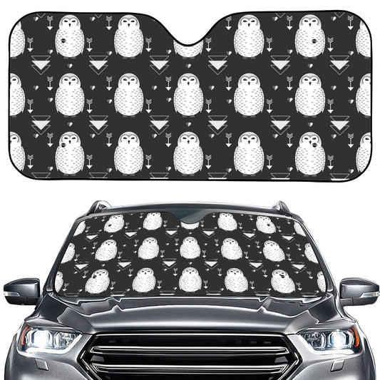 Cute White And Grey Owl Pattern Print Car Windshield Sun Shade