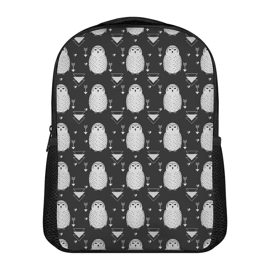 Cute White And Grey Owl Pattern Print Casual Backpack