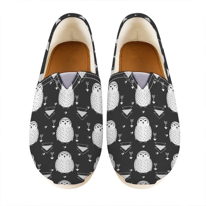Cute White And Grey Owl Pattern Print Casual Shoes