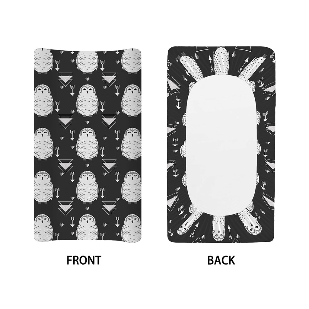 Cute White And Grey Owl Pattern Print Changing Pad Cover
