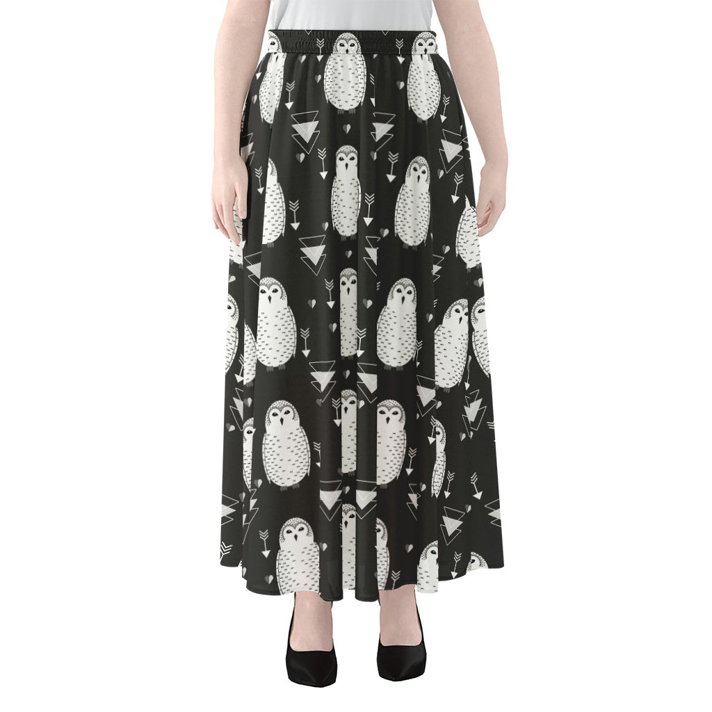 Cute White And Grey Owl Pattern Print Chiffon Maxi Skirt
