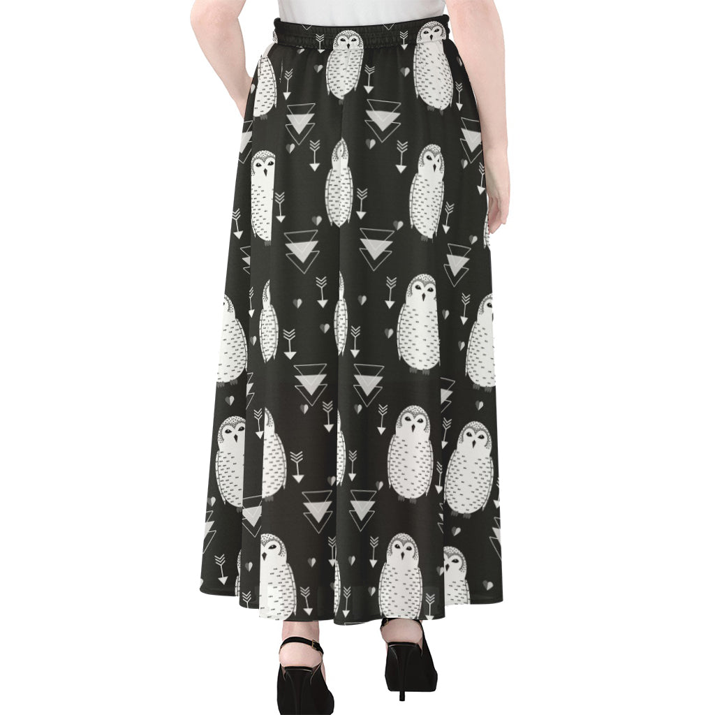Cute White And Grey Owl Pattern Print Chiffon Maxi Skirt