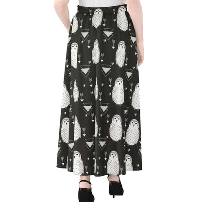 Cute White And Grey Owl Pattern Print Chiffon Maxi Skirt