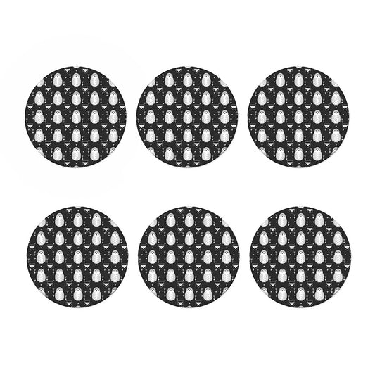 Cute White And Grey Owl Pattern Print Coaster Set