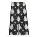 Cute White And Grey Owl Pattern Print Cotton Front Slit Maxi Skirt