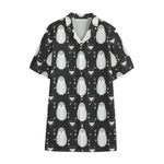 Cute White And Grey Owl Pattern Print Cotton Hawaiian Shirt