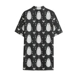 Cute White And Grey Owl Pattern Print Cotton Hawaiian Shirt