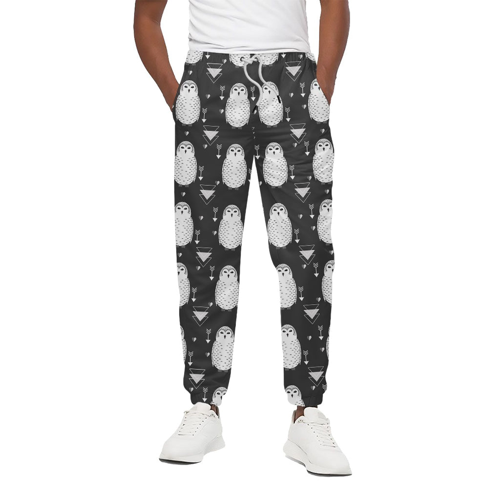 Cute White And Grey Owl Pattern Print Cotton Pants