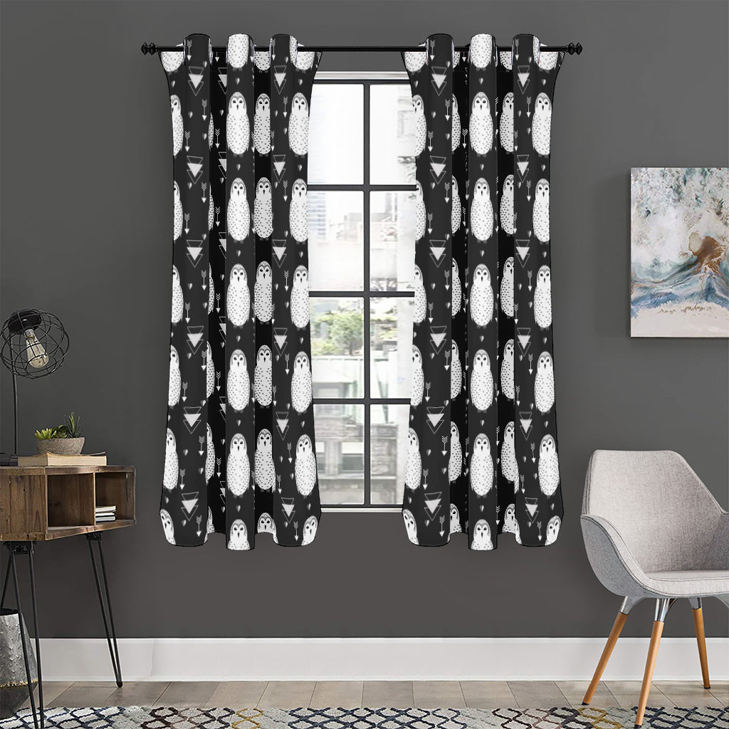 Cute White And Grey Owl Pattern Print Curtain