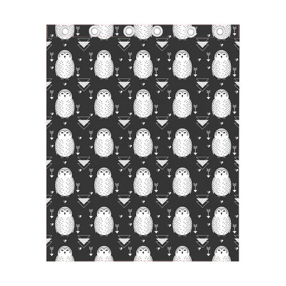 Cute White And Grey Owl Pattern Print Curtain