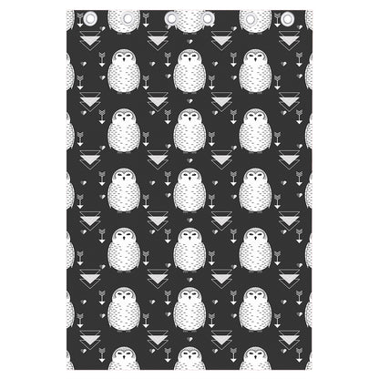 Cute White And Grey Owl Pattern Print Curtain