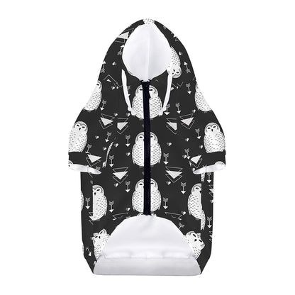 Cute White And Grey Owl Pattern Print Dog Zip Up Hoodie
