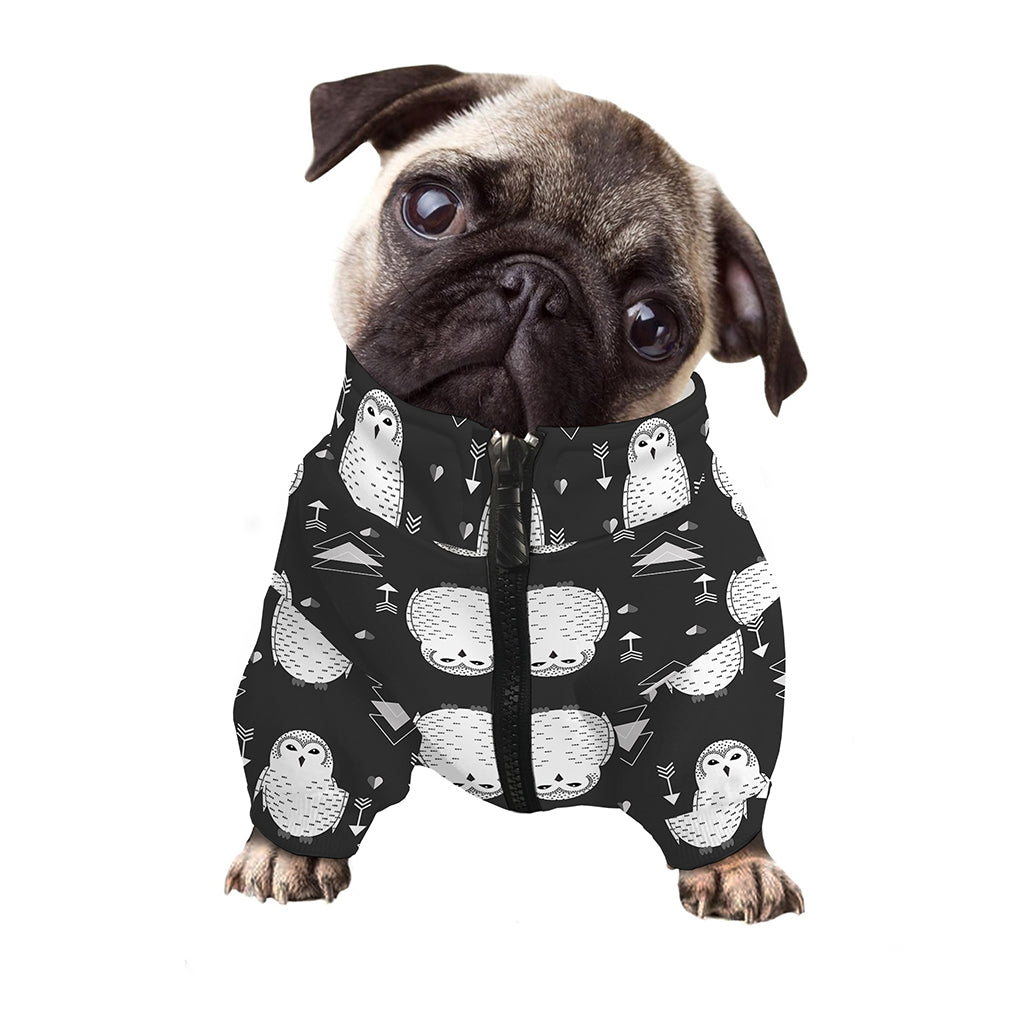 Cute White And Grey Owl Pattern Print Dog Zip Up Jacket