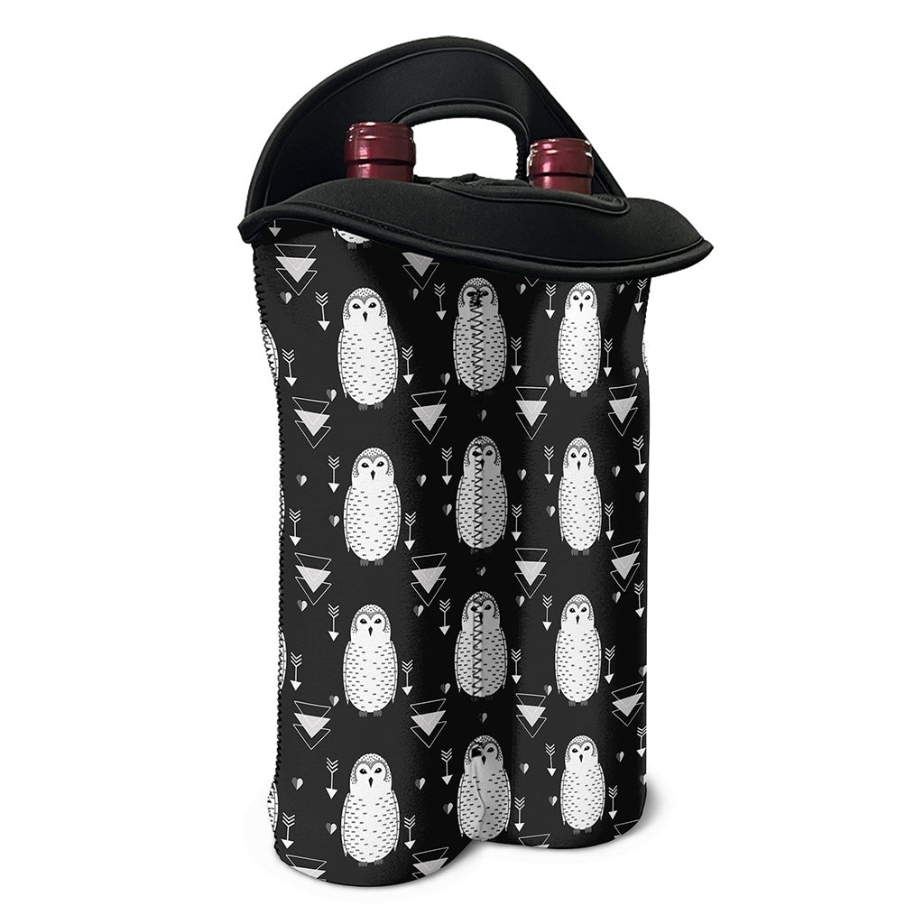 Cute White And Grey Owl Pattern Print Double Neoprene Wine Tote